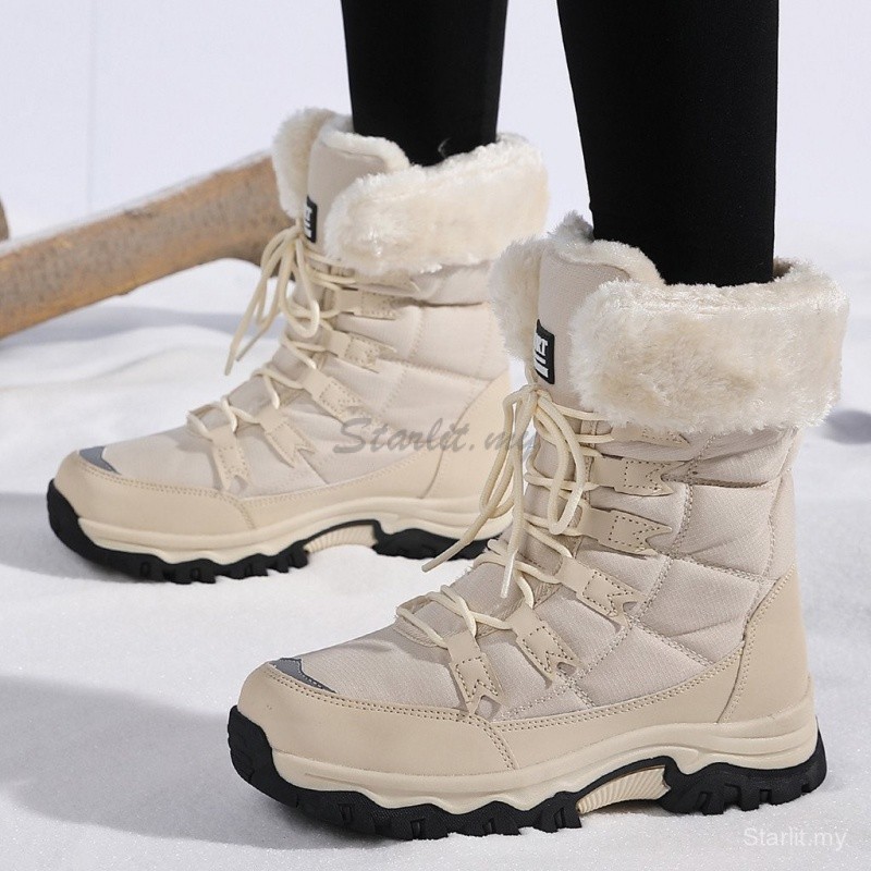 JA1 Ready Stock Outdoor Travel Snow Boots Women Winter Cotton Shoes Thicken Warm High-Top Shoes Hokk