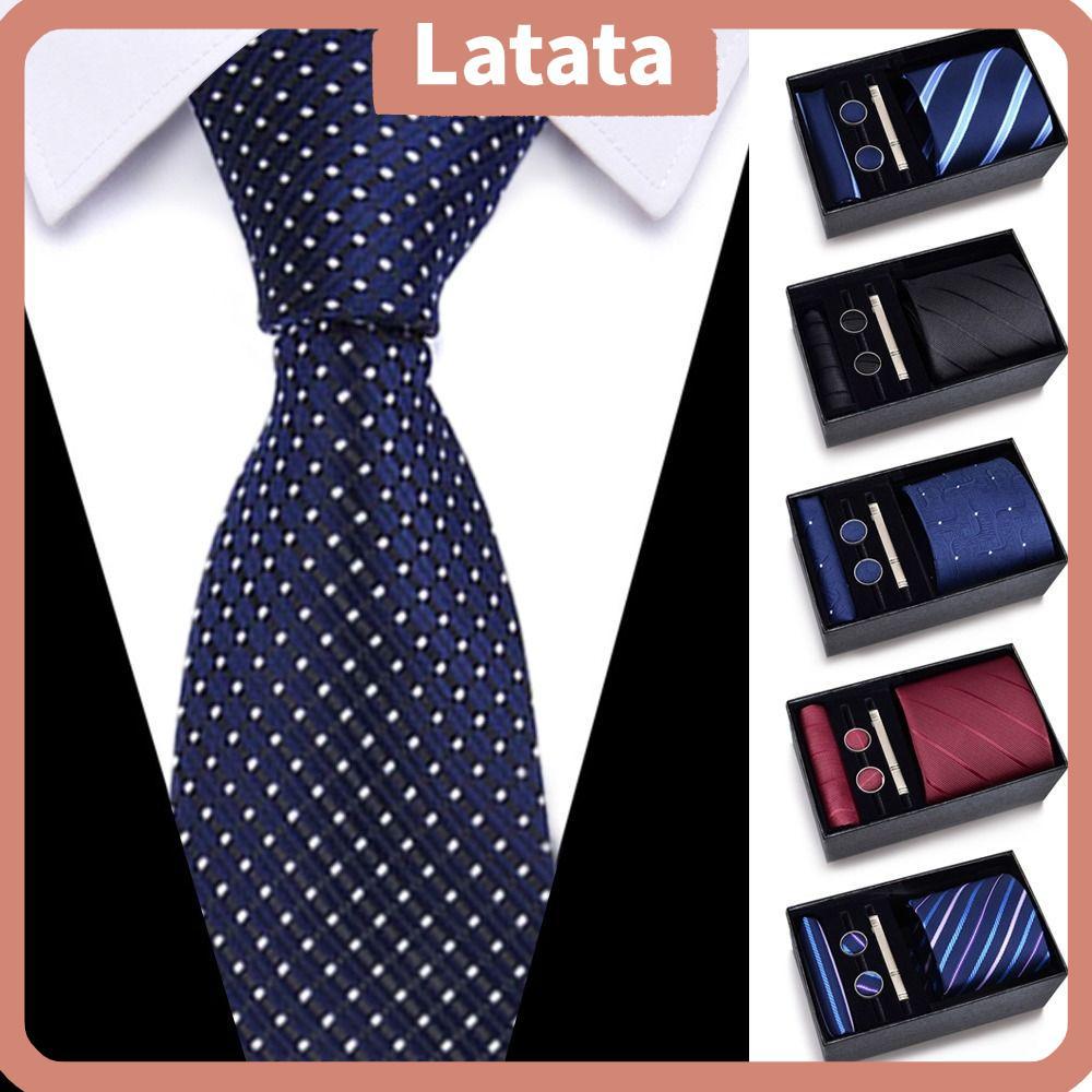 LATATA ผูกคอผู้ชาย Handmade Wide Tie พร้อมแฟชั่น Tie Clip และ Cufflinks