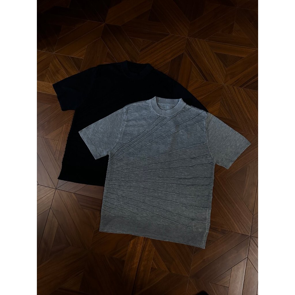 American Retro Loose-Line Sculpture Jacquard คอสั้นแขนเสื้อผู้ชายผู้หญิงฤดูร้อน Breathable All-Match