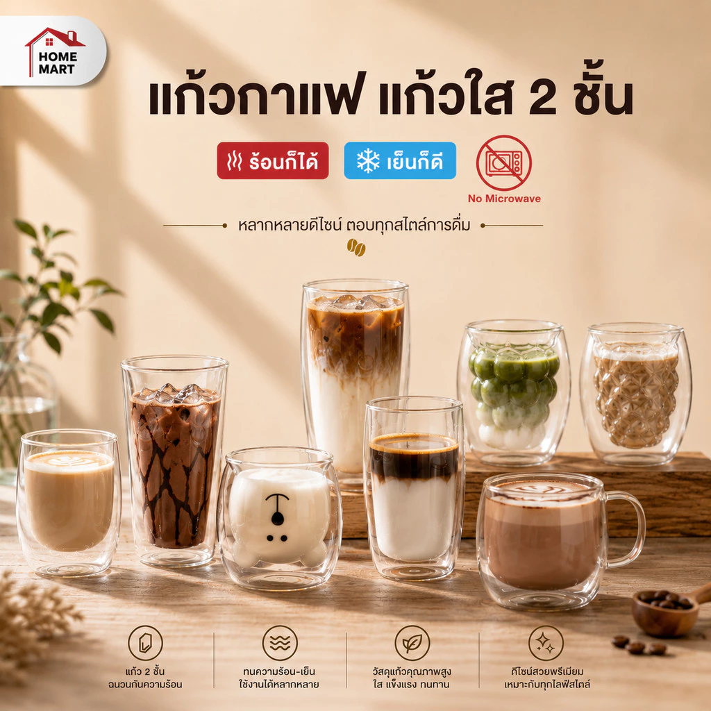 แก้วกาแฟ 2 ชั้น แก้วสองชั้น Double Wall Glass ถ้วยกาแฟ แก้วมินิมอล ร้านกาแฟ Premium Coffee Glass