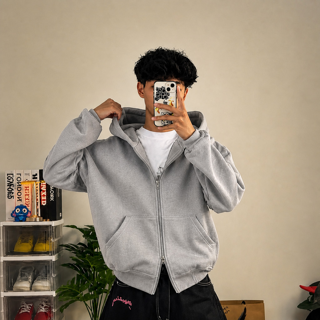 VINTAGECLUB DOUBLE ZIPPER BOXY HOODIE | ZIPPER HOODIE BOXY