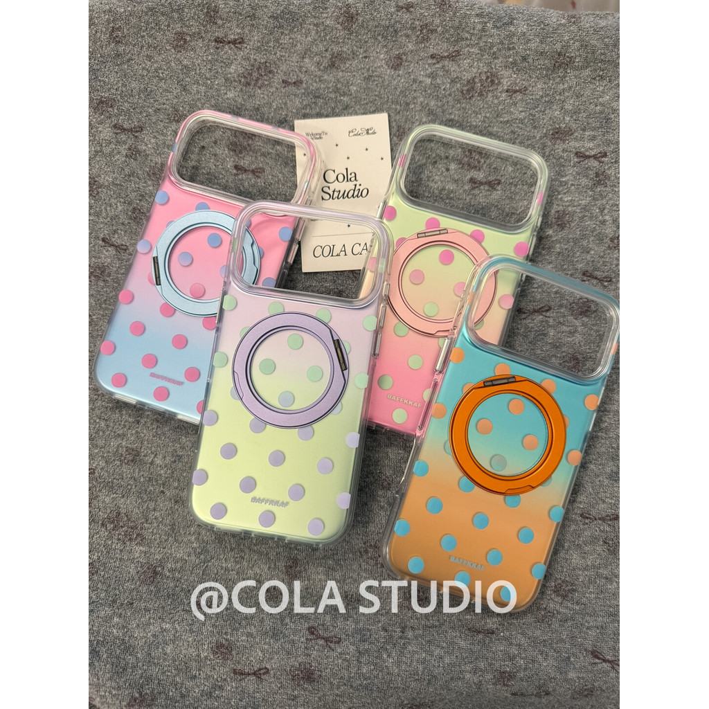 เคสโทรศัพท์ไล่โทนสี Polka Dot Arc Edge Double Layer 360 หมุนกันกระแทกสไตล์เกาหลีสําหรับ iPhone 17 Pro Max 16 Pro Max 15 Pro Max 14 Pro Max