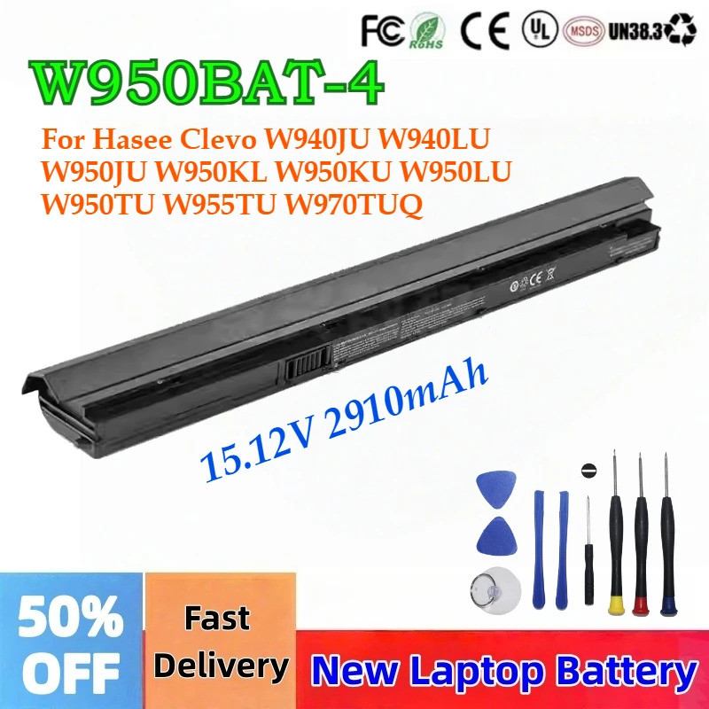 15.12V 2910mAh W950BAT-4 แบตเตอรี่แล็ปท็อปสําหรับ Hasee Clevo W940JU W940LU W950JU W950KL W950KU W95