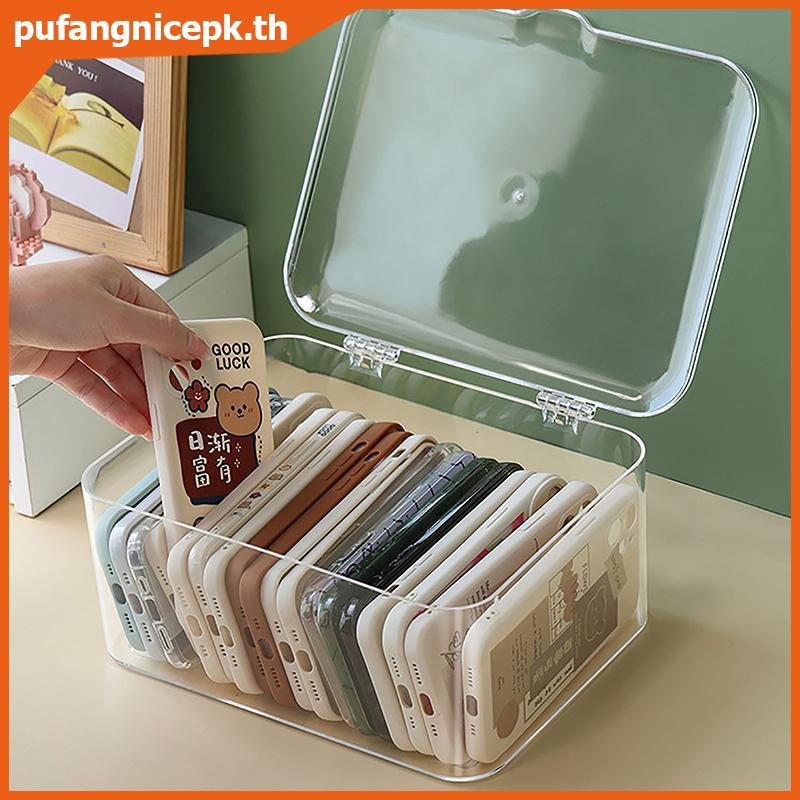 PUCEPK อะคริลิค Sundries ตะกร้าเก็บเคสโทรศัพท์ Ins โปร่งใสเคสโทรศัพท์ Organizer กล่องเก็บพร้อมฝาปิด Home Desktop