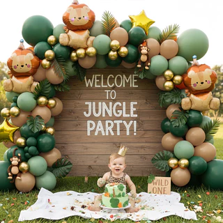 GeeParty ลูกโป่งฟอยล์สิงโตนั่ง พร้อมหมวกวันเกิด ธีมซาฟารีป่า ตกแต่งปาร์ตี้เด็ก งานเลี้ยงวันเกิด ของขวัญสนุกสนาน