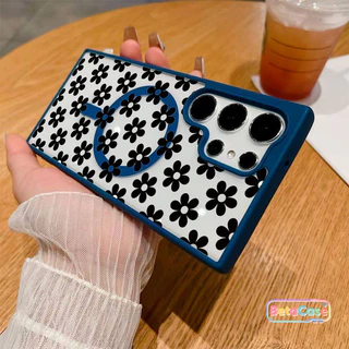 สำหรับ Samsung S26U S25U S24U S23U S22U S26 S26Plus S25Plus S23 เคสมือถือ ลายน่ารัก การ์ตูน สีดำ ลายดอกไม้