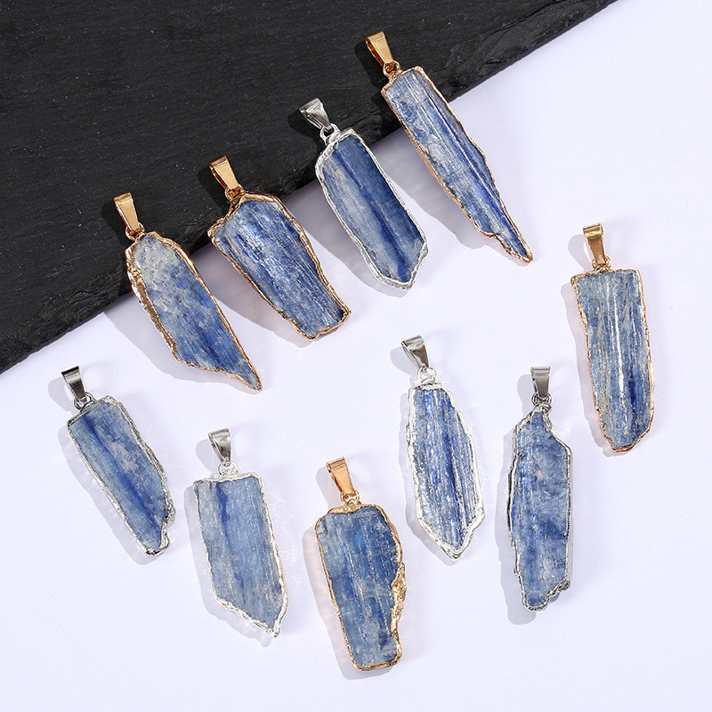 3 ชิ้นหินธรรมชาติ kyanite หินดิบเงิน/ทอง-ชุบจี้รูปร่างผิดปกติสําหรับ DIY