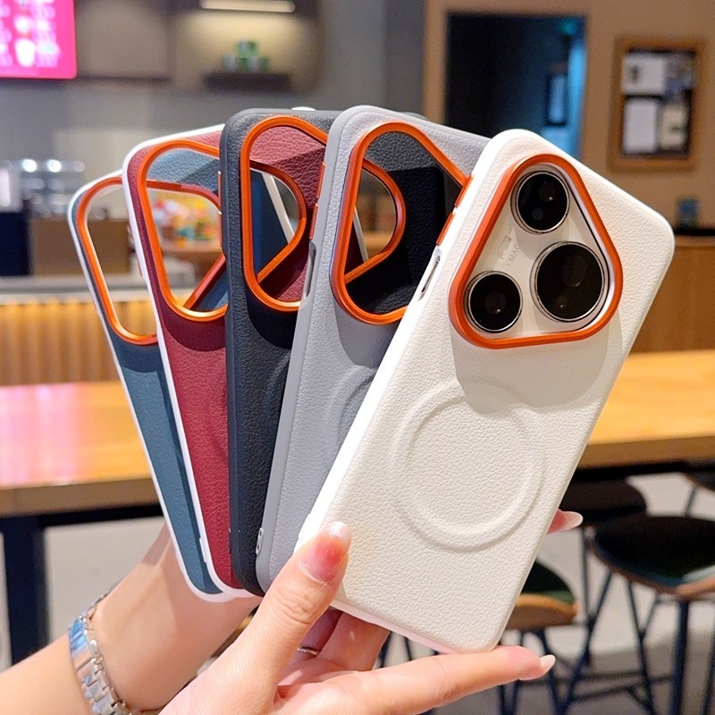เคสโทรศัพท์แม่เหล็กที่แข็งแกร่งสําหรับHUAWEI Pura 90 Pro max 90 80 70 Pro/Ultraหรูหราฝาครอบป้องกันหนังปุ่มโลหะอิสระ + เลนส์โลหะกรอบAnti drop shell