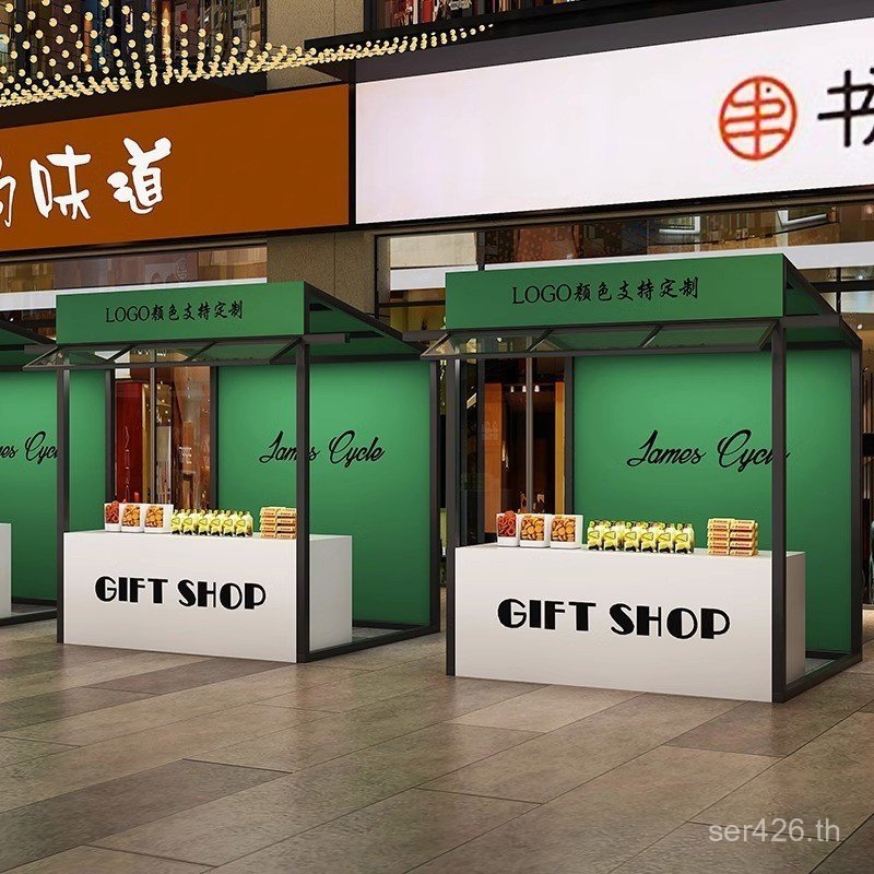 เครื่องดื่มอาหาร Gourmet Exhibition Hall แผงลอยขนาดเล็ก Golden Street Stall Rack ขายชั้นวางจอแสดงผล 