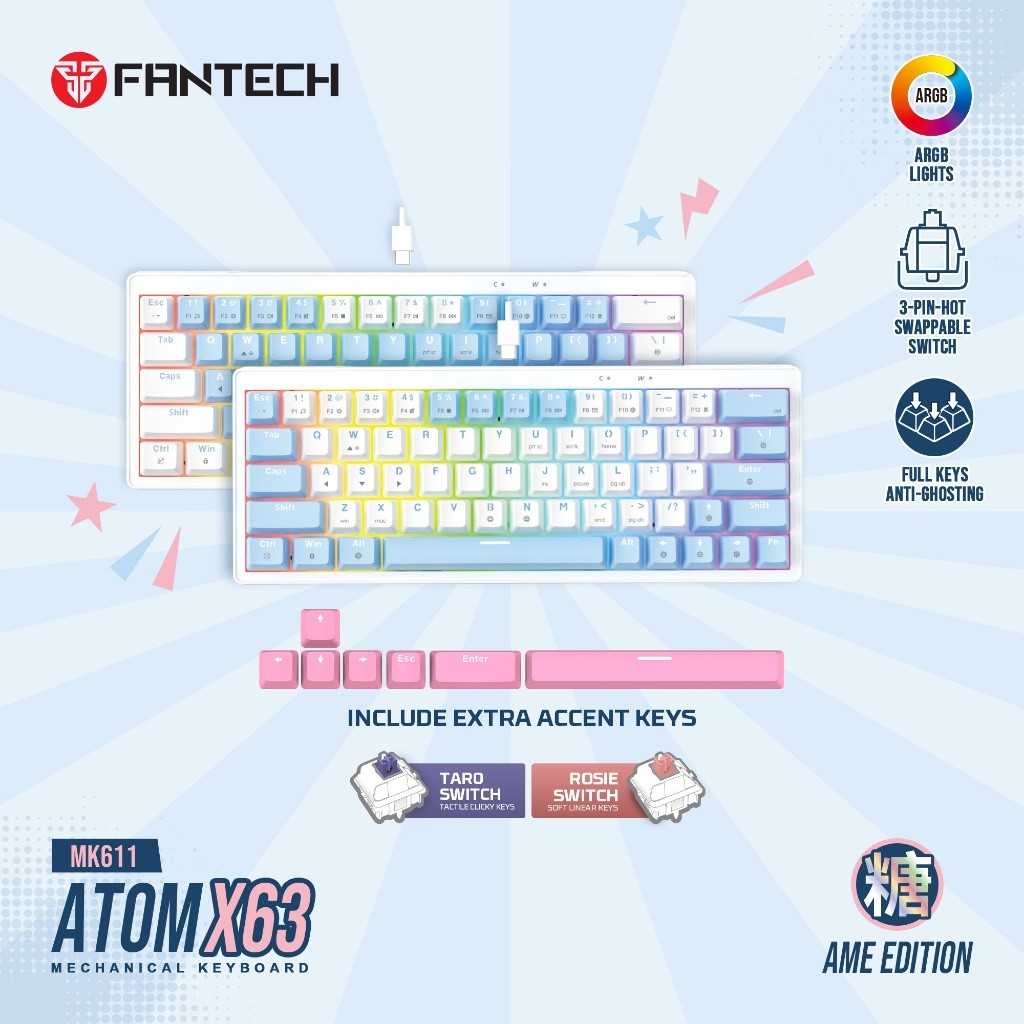 Fantech ATOM X63 / ATOM X-63 / Fantech MK611 / Fantech MK-611 คีย์บอร์ด Mechanical Gaming Hotswap
