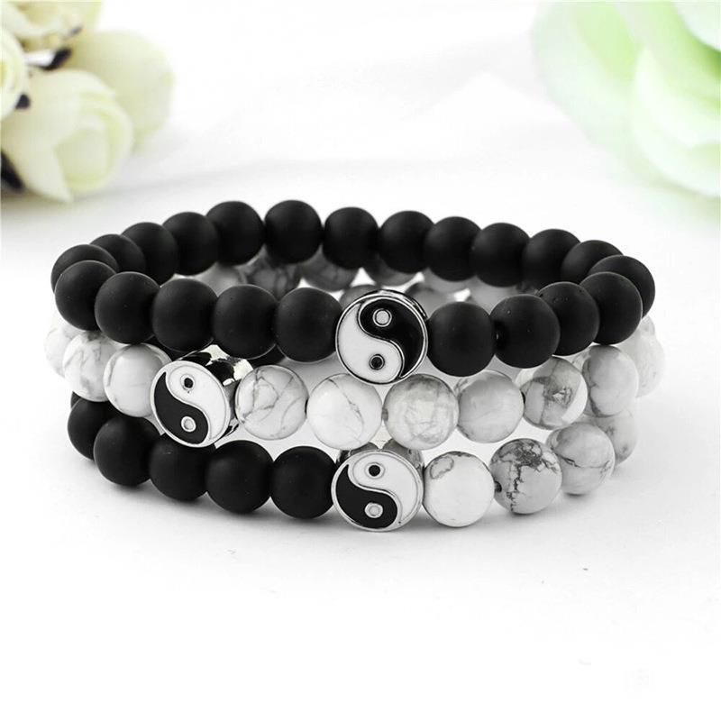 Street Wear Tai Chi Yin Yang Bracelet Frosted Black White Contrast Color Frosted Hand Beaded Bracele