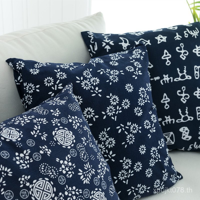 หมอนเบาะสไตล์จีนปลอกหมอนปลอกหมอนโซฟา P66D สีฟ้าสีขาวบาร์ Studio Cafe ห้องนั่งเล่น KP2W