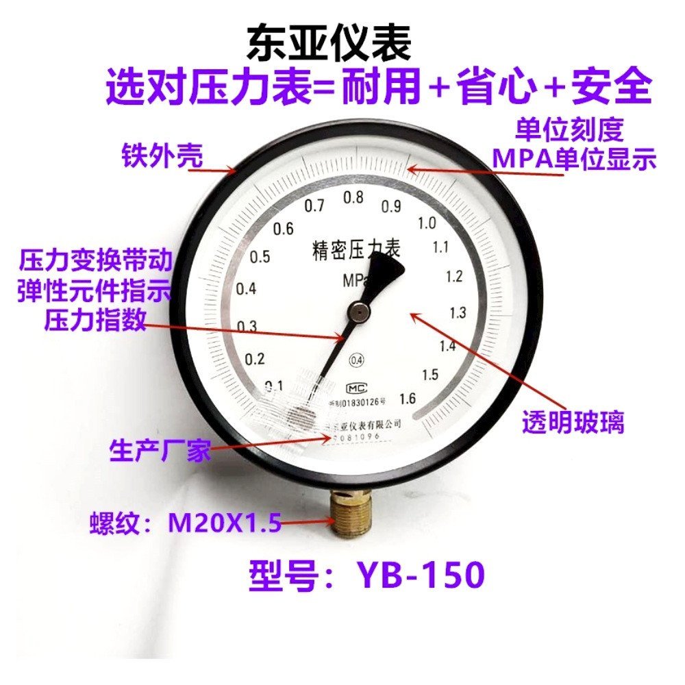 /0.4 East Asia 10.25 เครื่องมือ 0.44 mpa/เครื่องวัดความดัน// เกรด 0.61.6 ความแม่นยําสูง/YB1502.5 Pre