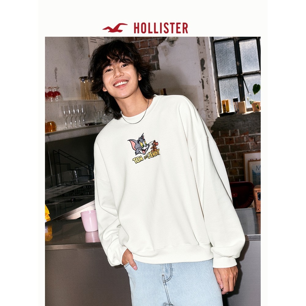 HOLLISTER ฮอลลิสเตอร์ เสื้อกันหนาว ลายการ์ตูนแมวและเมาส์ ดีไซน์อเมริกา สไตล์แฟชั่น