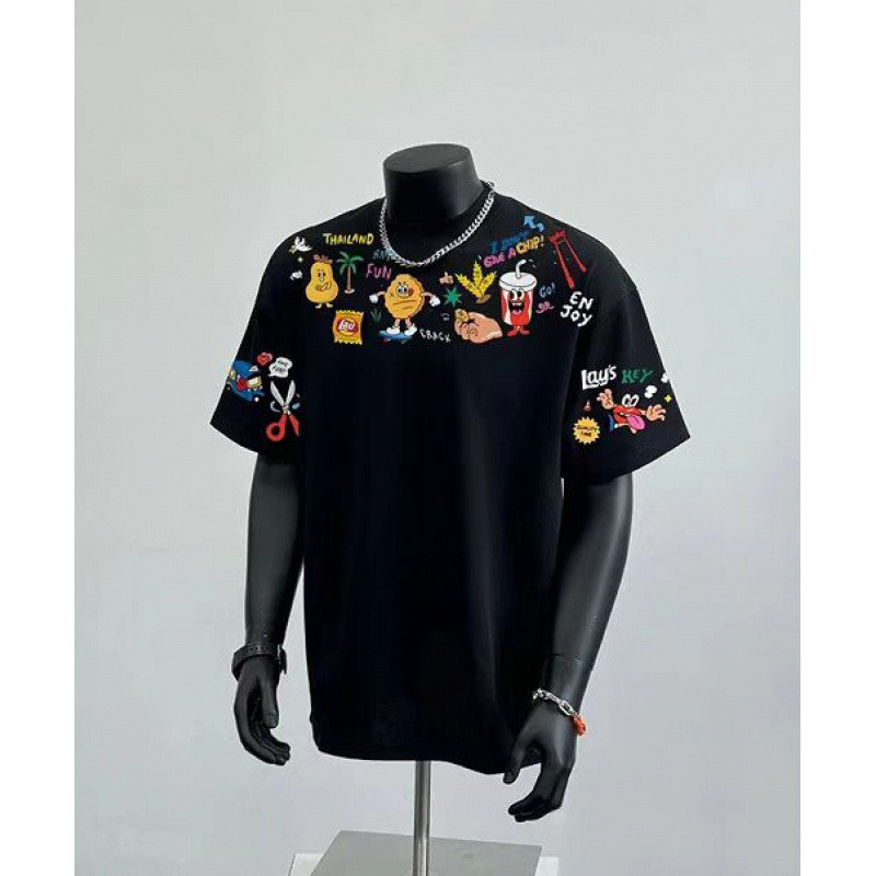 2025 เสื้อยืดแขนสั้นผู้ชาย Street Wear Hip-Hop สไตล์รอบคอ Bottoming เสื้อ Y12.13