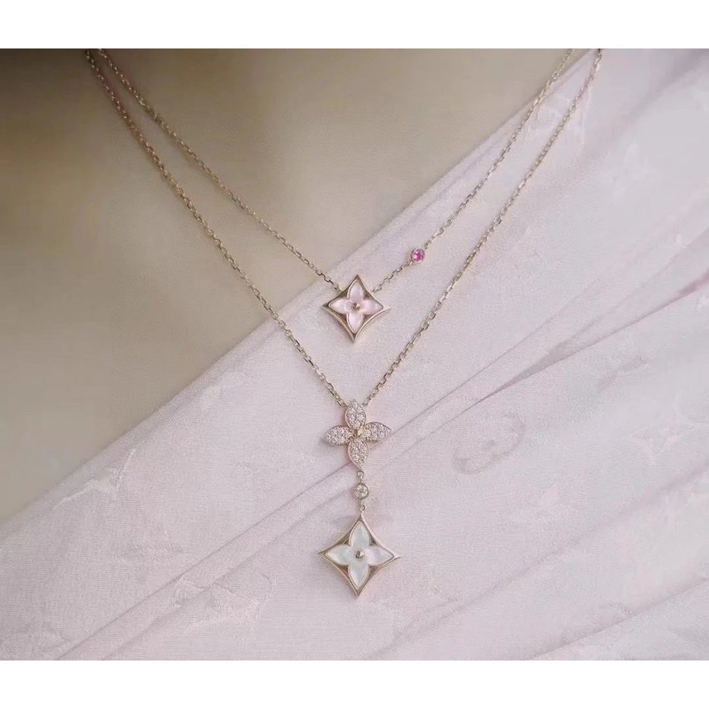 สร้อยคอมุกชมพูสไตล์เดรสเชอร์รี่บลอสซอม มุกและเพชรสีชมพู สำหรับวันเฉลิมฉลอง Qixi ปี 2024