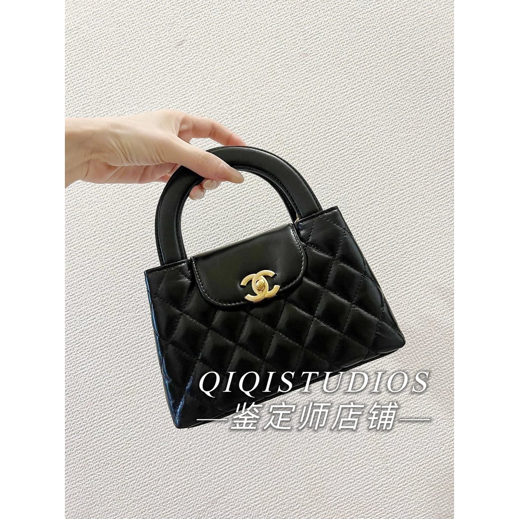Kelly Style 23K Gold Label Chain Handle Bag สีดำหรูหรา พร้อมสต็อก