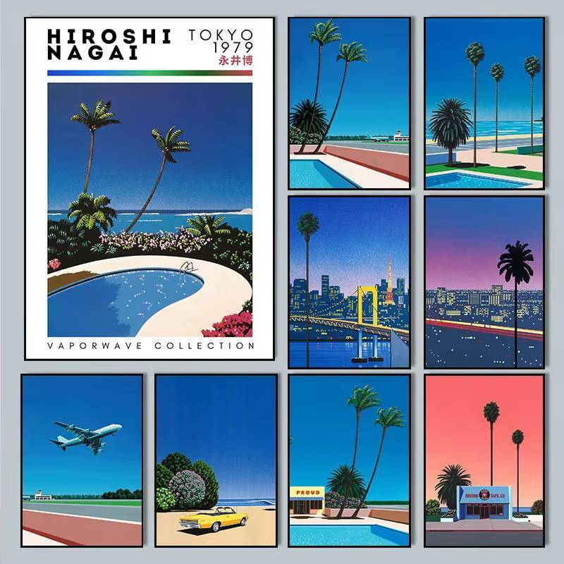 Hiroshi Naagi Vaporwave ญี่ปุ่น Beach City ฤดูร้อน HD โปสเตอร์ไม่มีกรอบผ้าใบภาพวาดภาพผนัง Nordic ห้องนั่งเล่นตกแต่ง