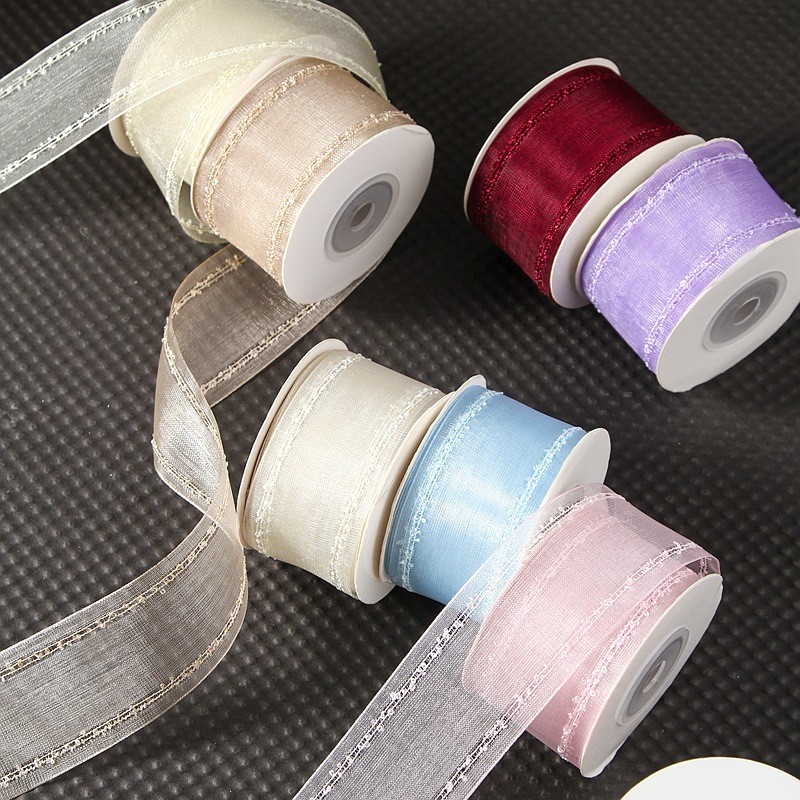4 ซม.Outline Hollow Side Ribbon Birdis Jumping Snow Gauze Ribbon DIY Bow Hairpin ดอกไม้ของขวัญกล่องบรรจุภัณฑ์