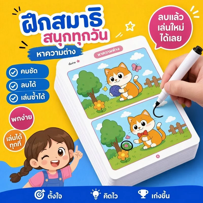 เกมหาความแตกต่าง ฝึกสมาธิ พัฒนาสติปัญญา ของเล่นเสริมพัฒนาการ เด็ก 64 หน้า กระดาษแข็ง ระดับความยาก 3