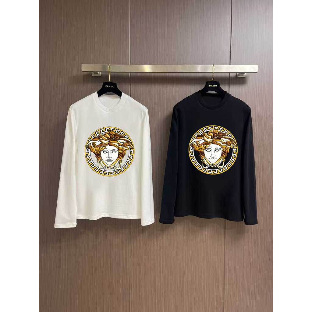 เวอร์ซาเช่ เสื้อยืดพิมพ์รอบคอ ผ้าฝ้ายแท้ สไตล์อินเทรนด์ย้อนยุค สําหรับผู้ชายผู้หญิง ABLZ