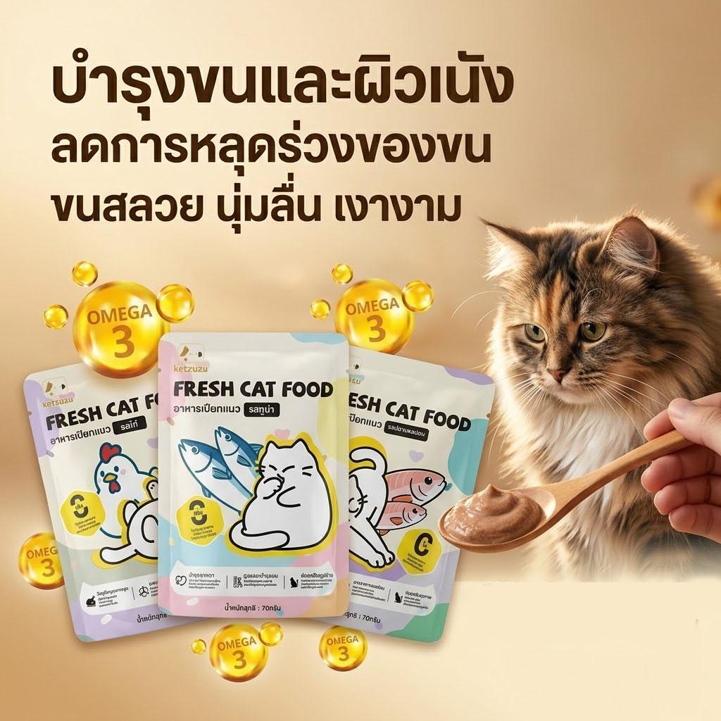【Ketzuzu】70G*12แพ็ค อาหารเปียกแมว บำรุงขนและผิวหนัง ทอรีน พรีไบโอติก อาหารเปียกแมว complete & balanced