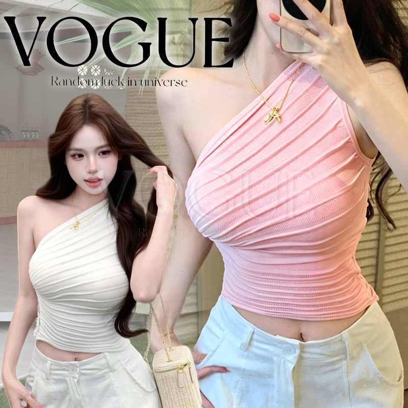Vogue🌟พร้อมส่ง🌟 เสื้อไหมพรมปาดไหล่ ดีเทลเก๋ๆเว็กซี่ สไตล์เกาหลี มีซิปด้านข้าง (Y9378)