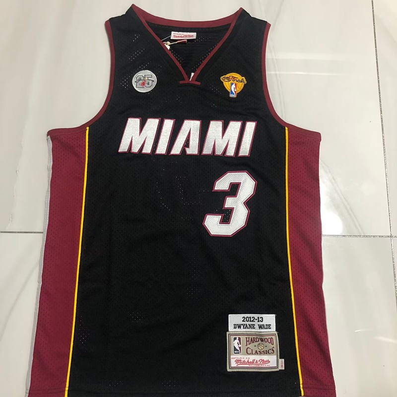 JOCELYN Hombres Exquisita Camisa Bordada Miami Heat Dwyane Wade Mitchell Ness 2012-13 ไม้เนื้อแข็ง C