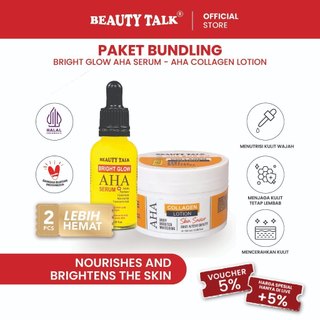BEAUTY TALK [Bundling hemat - 2 Pcs] AHA Collagen Lotion 100ML + Bright Glow AHA Serum 30ML