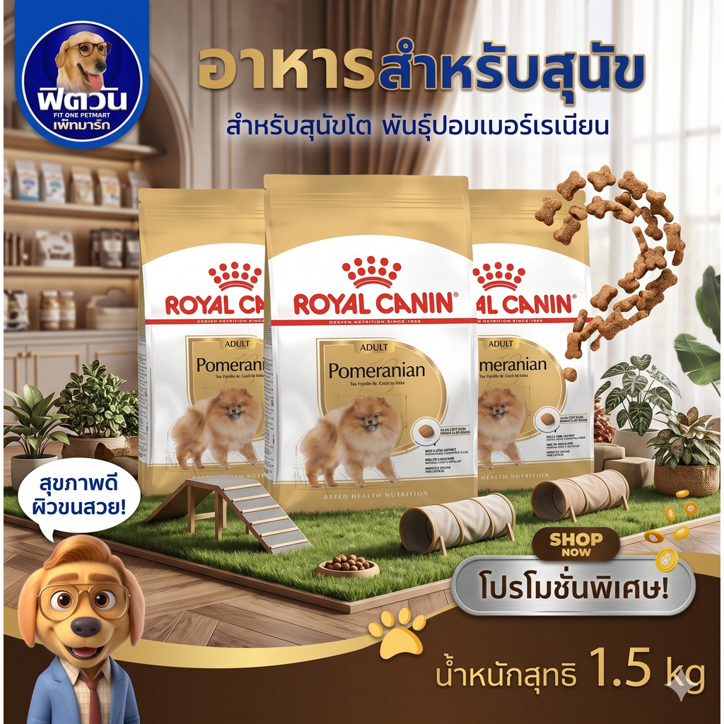 Royal Canin- Pomeranian สุนัขโต1ปี+  1.5Kg.{อาหารสุนัขเม็ด}