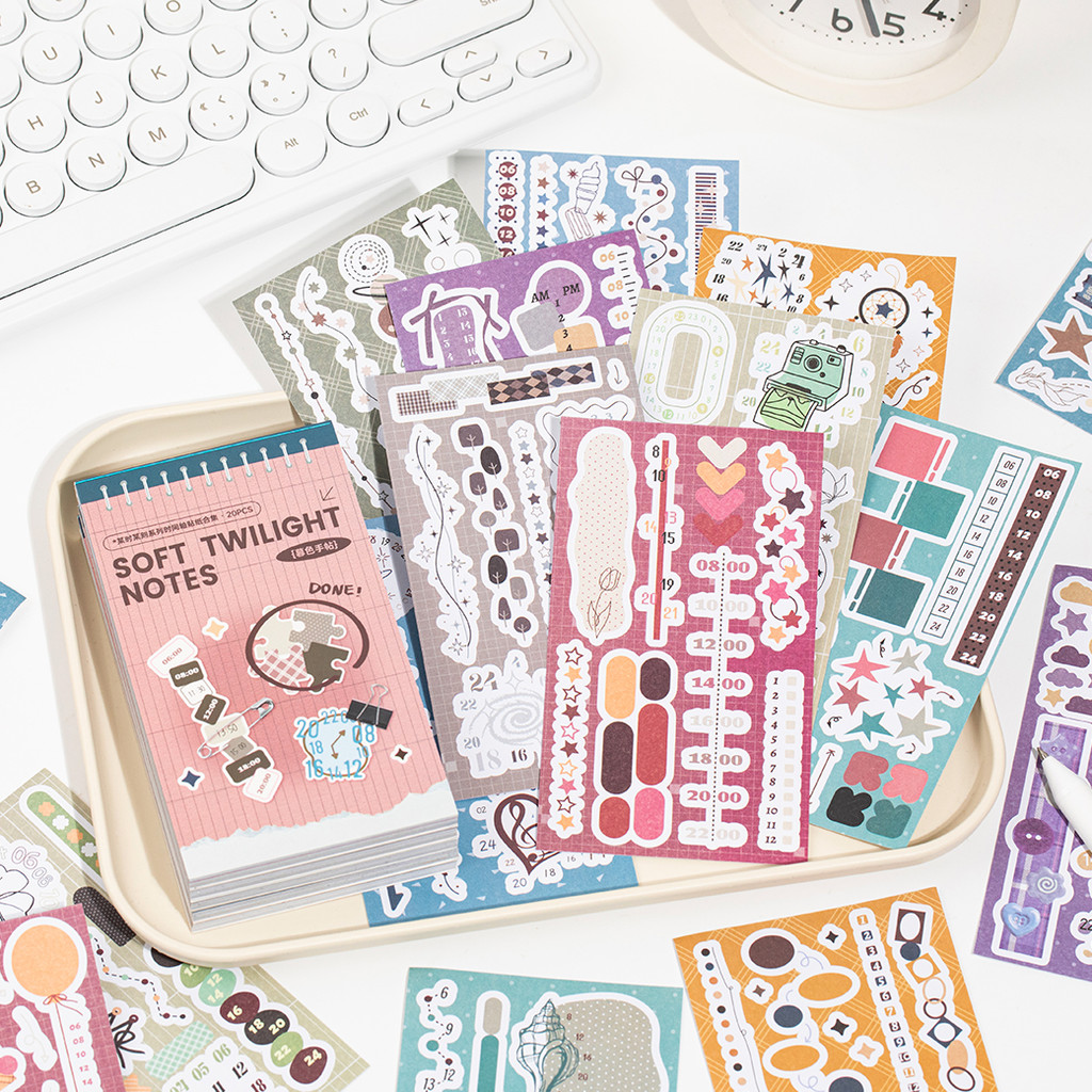 QOUZMO 20PCS เขียนได้น่ารัก Timeline สติกเกอร์ติดด้วยตนเองไดคัท Daily Planner Study Tracker สมุดภาพวารสาร Collage DIY Decor Moment In Time Series