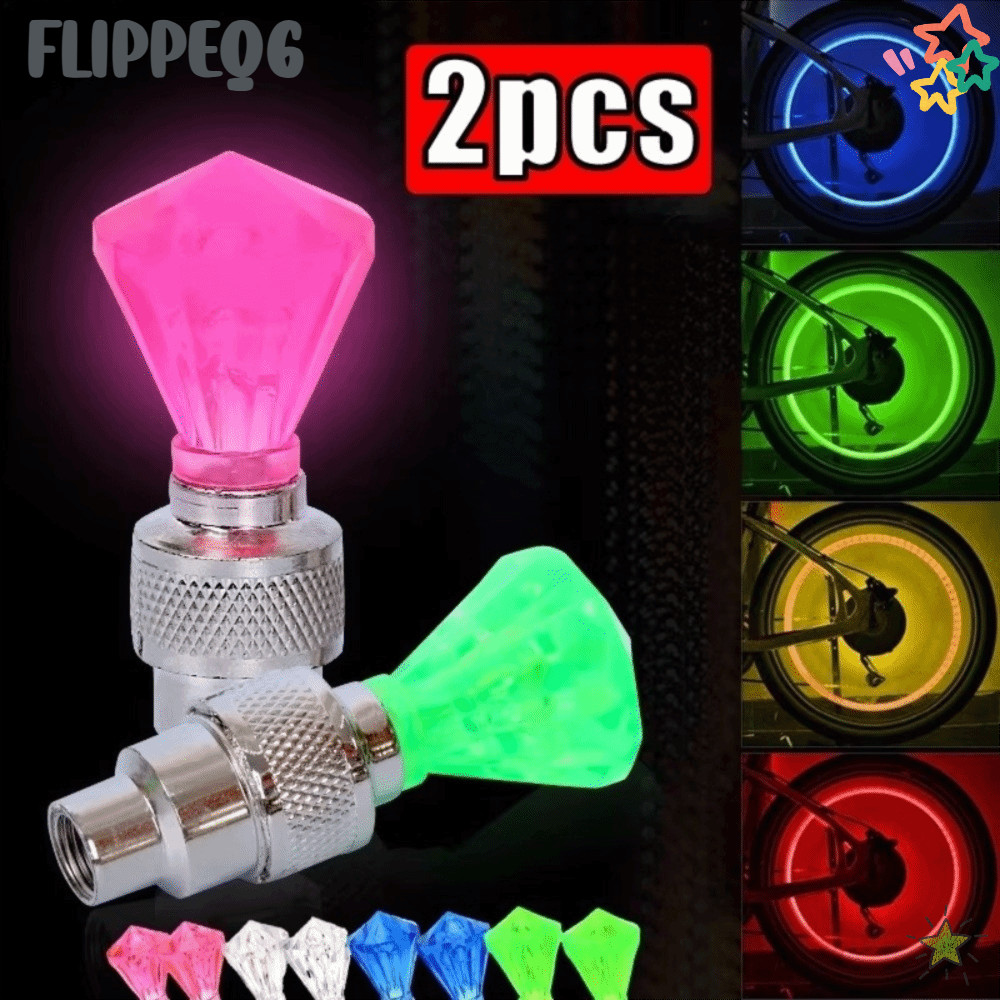 FLIPPEQ6 2PCS ไฟ LED จักรยานจักรยาน, Polychrome Flash Light ยางวาล์วหมวก, Universal รูปอัญมณีกันน้ํา LED ล้อยางอุปกรณ์เสริมอัตโนมัติ