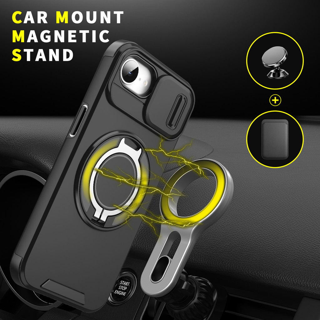 สําหรับ IPhone 17 Air 17e 16e 16 15 14 Plus 17 Pro Max เคสโทรศัพท์แหวนเกราะสไลด์เลนส์กล้องฝาครอบชาร์จไร้สาย
