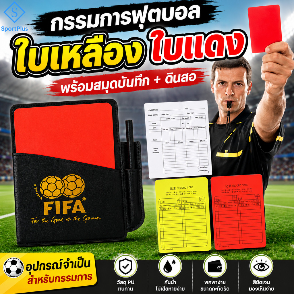 SportPlus ใบเหลือง ใบแดง สำหรับกรรมการฟุตบอล ชุดใบแดงใบเหลือง กรรมการ การ์ด PU  Football Referee Red Yellow Cards