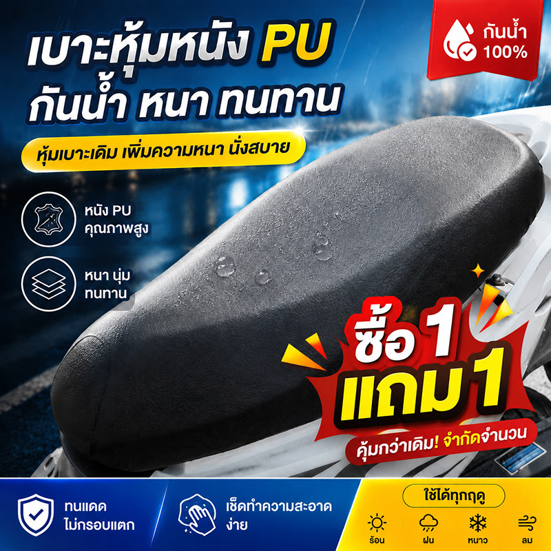 【1แถม1】ที่หุ้มเบาะรถมอเตอร์ไซค์ ผ้าคุมเบาะมอเตอร์ไซค์ เหมาะสำหรับรถทุกรุ่น ไม่ต้องวัดค่า เบาะมอเตอร์ไซค์ ที่หุ้มเบาะ