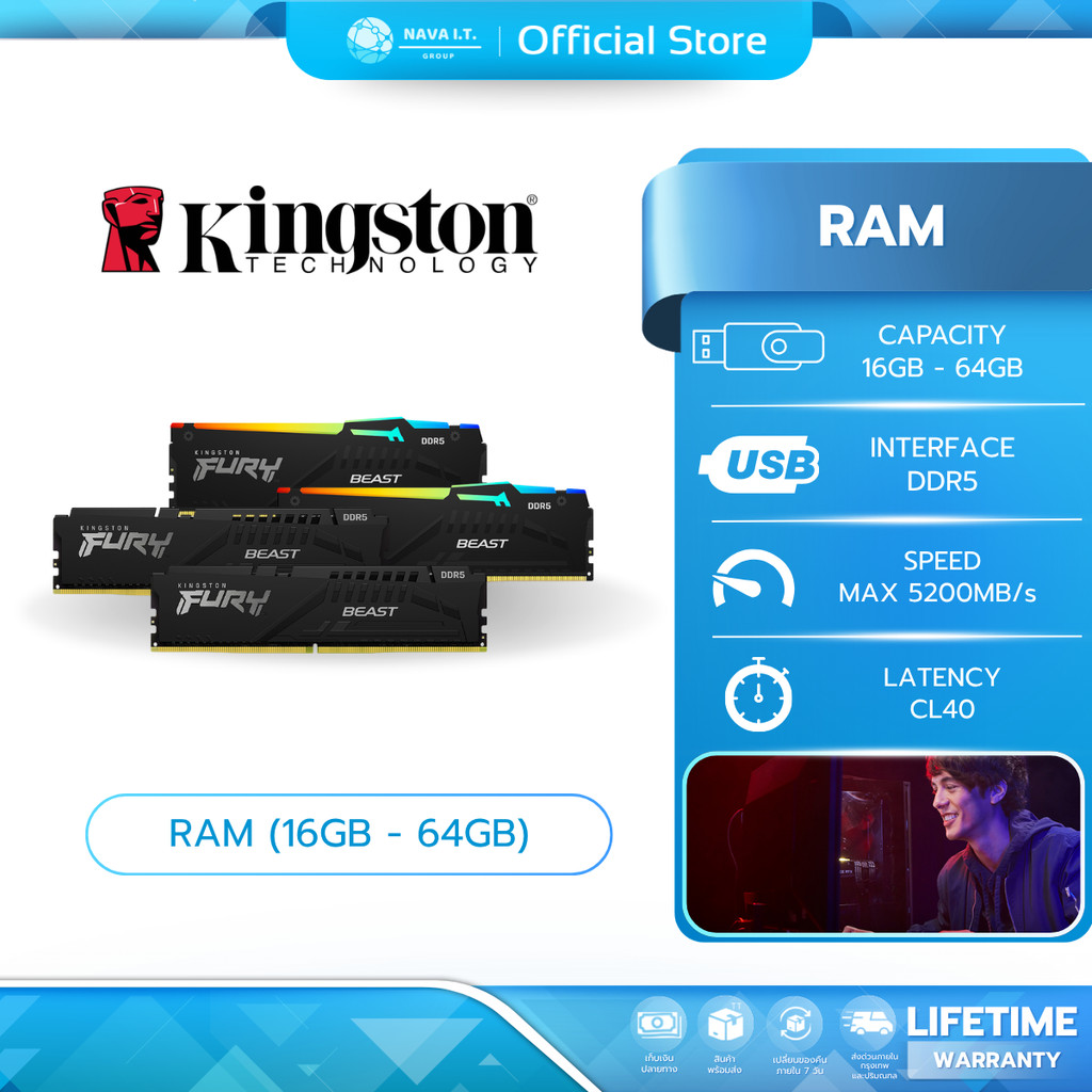 KINGSTON RAM (แรม) FURY BEAST 16GB - 64GB DDR5 (BLACK/RGB BLACK)