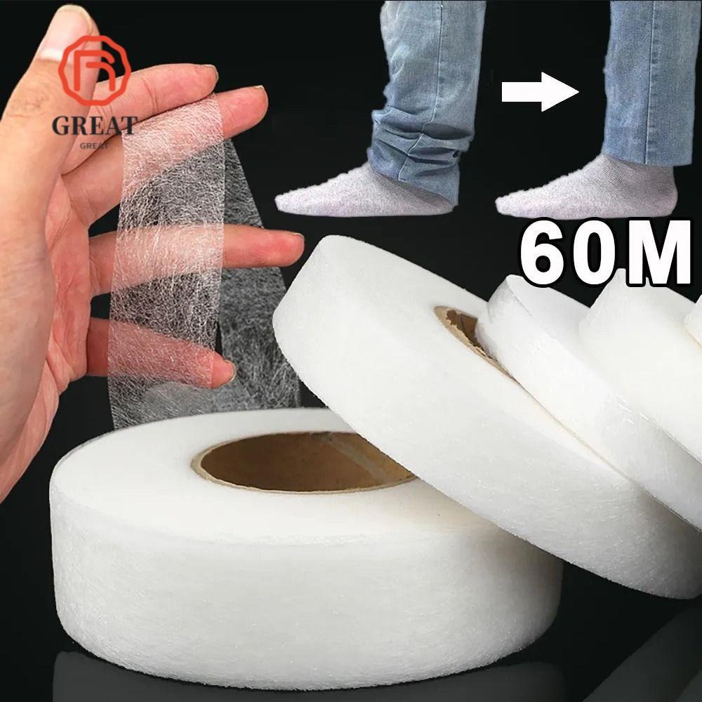 GREAT Interlining เทปกาว, DIY 60M เย็บ Interlining, ทนทานสองด้านไม่ทอเสื้อผ้ารีดผ้า Hem เทปสําหรับซ่อมสั้นกางเกง