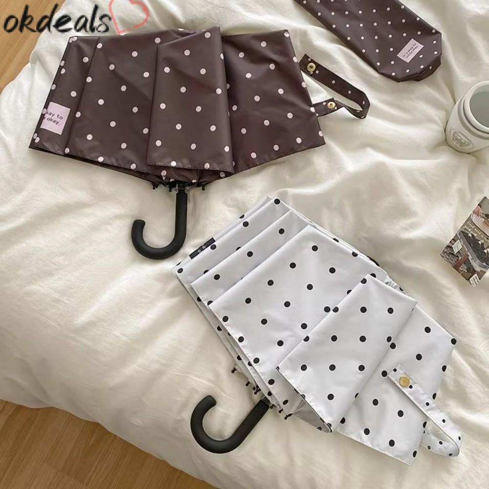 OKDEALS ร่มพับลายจุด, UV Protection Compact Portable Sun Rain Umbrella, คุณภาพสูงชายหาดน้ําหนักเบา Travel ร่มกลางแจ้งใช้ทุกวัน