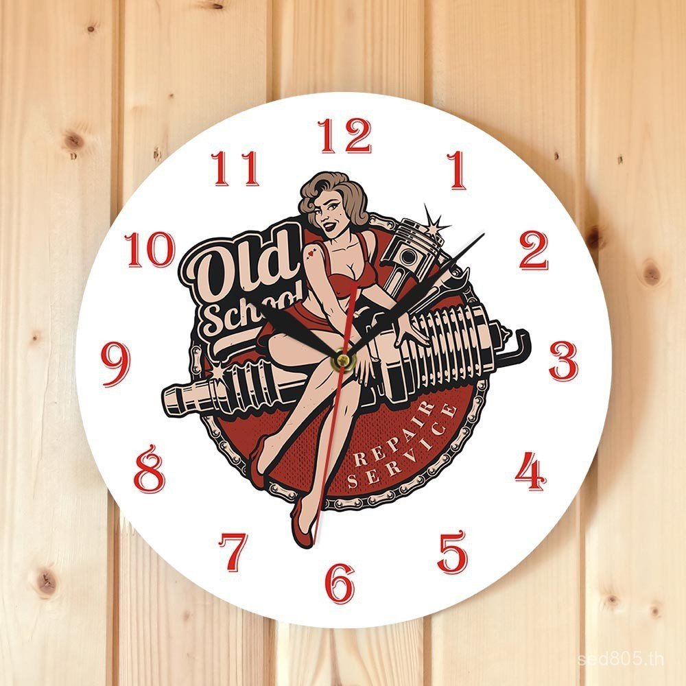 Retro Clock Wall Clock Repair Garage Pin Girl Service ส่วนบุคคลรถคลาสสิก Cross-Border ตกแต่ง Wall Sp