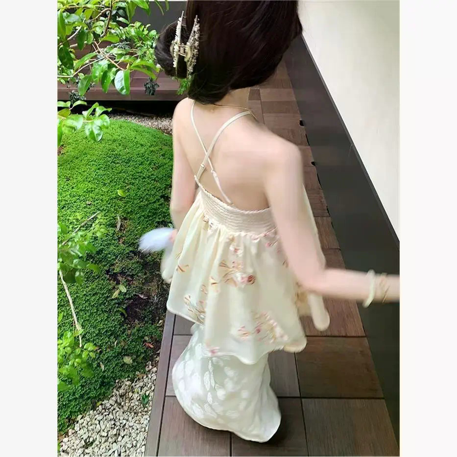 40-150กก.ไขมันมม.150กก.ขนาดบวกCross Backless HalterneckแขนกุดSuper Fairyสวมใส่ด้านนอกสไตล์วันหยุดสลิงTopอินเทรนด์ไขมันPulssizeสลิง
