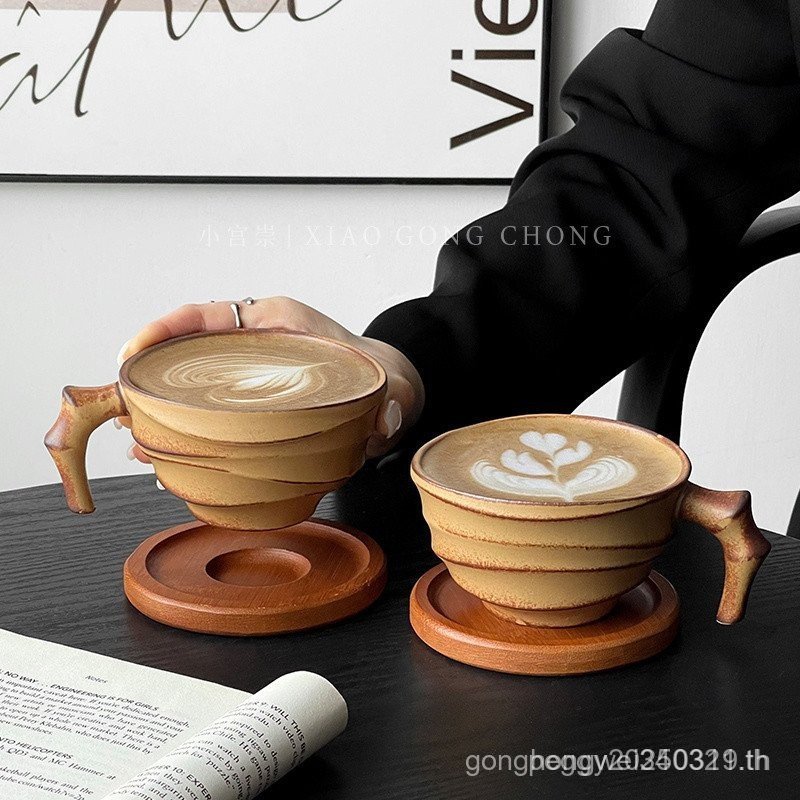 Breeze Cup.Retro Bamboo Coffee Cup Stoneware Mug Creative Ceramic Latte Latte Cup Niche Cup Second-h
