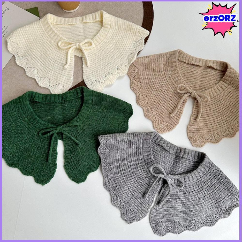 ORZ ปลอกคอถักที่ถอดออกได้ปลอมปลอกคอปลอมเสื้อคลุมไหล่โอคอลูกไม้ขึ้นสีทึบถักตกแต่งอบอุ่น