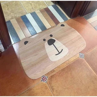 พรมเช็ดเท้าลายไม้60x40cm พรมลายหมีสไตล์ไม้ พรมรองพื้นกันลื่น ดีไซน์น่ารัก แต่งบ้านอบอุ่น ใช้หน้าห้องน้ำ ห้องครัว