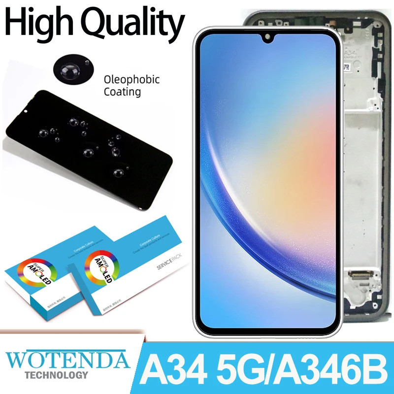 6.6 Super Amoled สําหรับ Samsung A34 5g A346b Lcd A346u หน้าจอสัมผัส Digitizer สําหรับ Samsung A346e