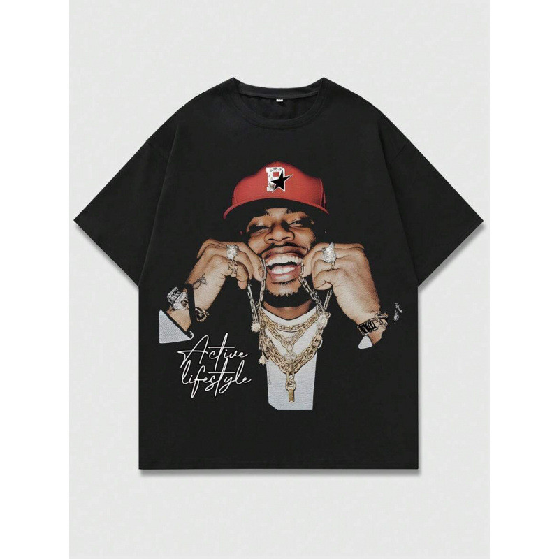 2026棉ROMWE MEN Street Life Mens Portrait พิมพ์ Sho欧码COD 8DAC