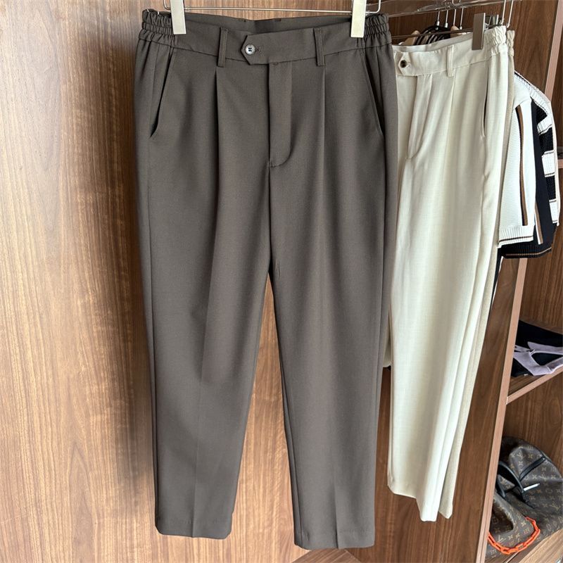 7O2G LP*Loro 25Early Autumn Fashion Classic Versatile Men's Double Pleat Design Slim Fit Trousers Tr