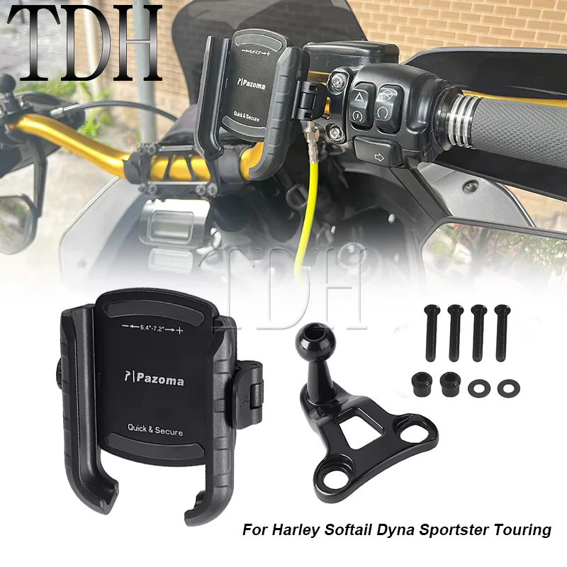 TDH Mobile Phone Holder Bracket For Harley Sportster XL FLHC FLSL FXBB 5.4-7.2in Phones Cellphone Qu