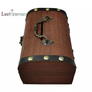 [Lostcorner] 1 ชุด Vintage Treasure กล่องเก็บไม้หีบสมบัติพร้อมล็อค Piggy Bank Organizer กล่องประหยัดสําหรับตกแต่งบ้าน [ใหม่]