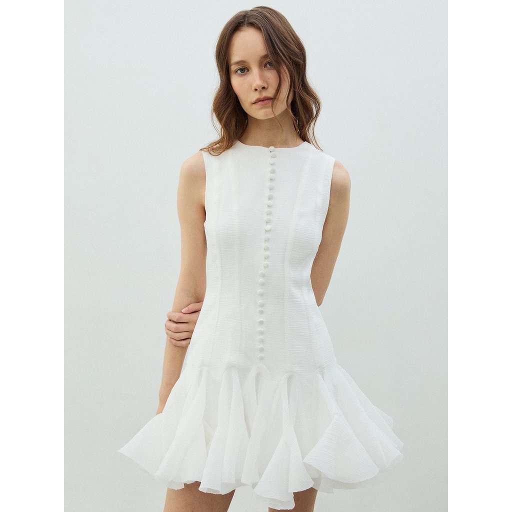 [Pomelo] เดรสระบายกึ่งซีทรู / Sheer Ruffle Dress