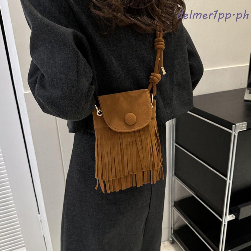 DELMERHOME Bohemian Fringed Crossbody Bag, Square Bag Retro Bohemian Shoulder Bag, Fashion Nylon Eth